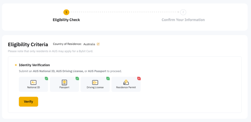 Official Bybit screenshot showing identity eligibility check
